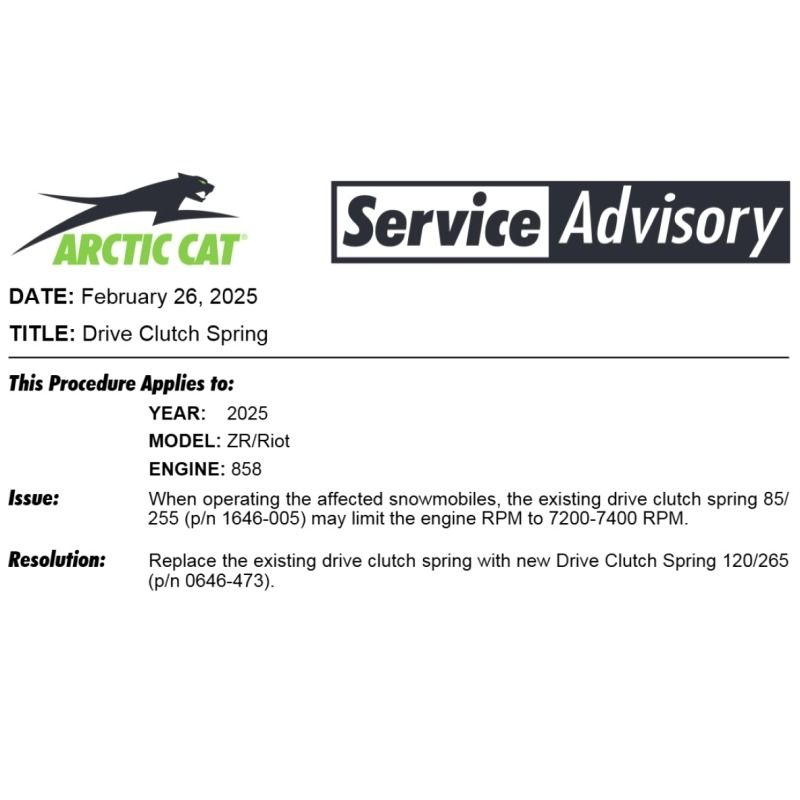 Genuine OEM Arctic Cat SPRING,DRIVE-120/265 LB Part # 0646-473