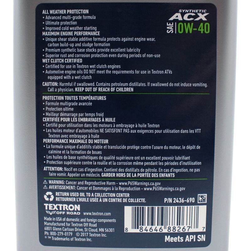 Textron/Arctic Cat ATV Wildcat Prowler ACX 0W-40 Synthetic Engine