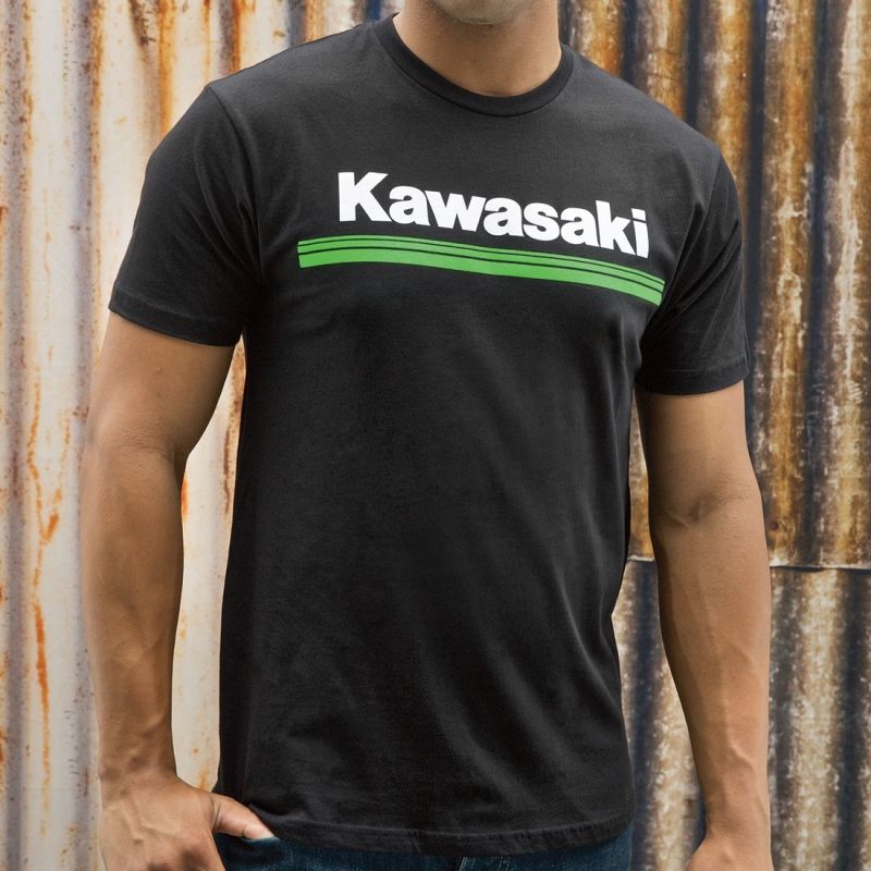 Kawasaki Men's 3 Green Lines T-Shirt - Black - K007-2525-BK__