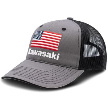 Kawasaki Curved Bill Flag Cap - Gray & Black