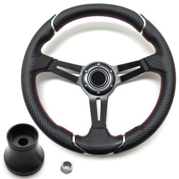 Pro-Fit 14 inch Steering Wheel - Black & Carbon Fiber - E-Z-GO 2001-2022 TXT