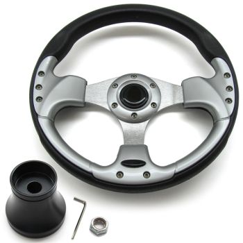 Pro-Fit 13 inch Steering Wheel - Black & Silver - E-Z-GO 2001-2022 TXT