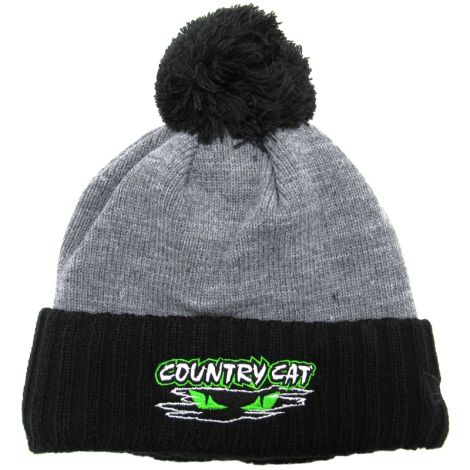 Country Cat Pom Beanie Hat - Gray & Black