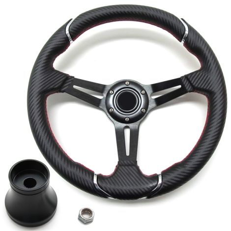 Pro-Fit 14 inch Steering Wheel - Black & Carbon Fiber - E-Z-GO 2001-2022 TXT