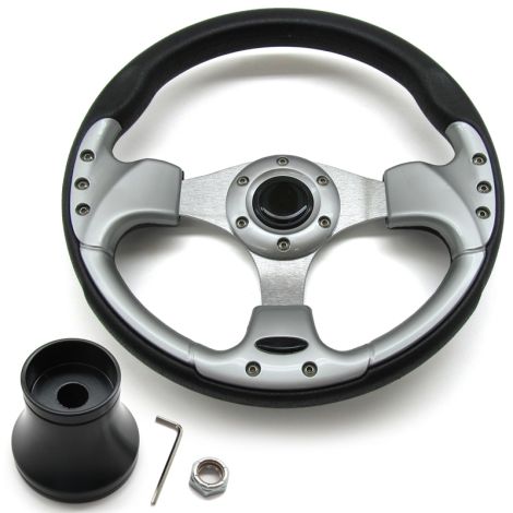 Pro-Fit 13 inch Steering Wheel - Black & Silver - E-Z-GO 2001-2022 TXT