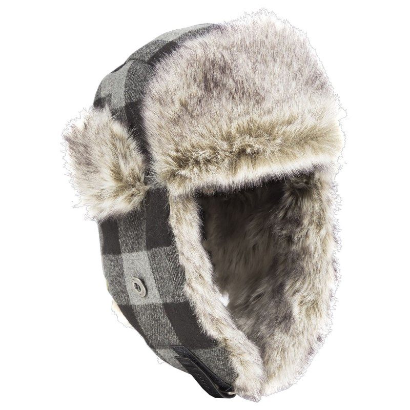 Muffler Plaid Faux Fur Trapper Hat - Gray